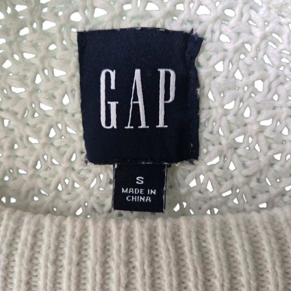 GAP Womens Cream Textured Waffle Knit Raglan Sweater Small Coastal Preppy - Picture 3 of 9